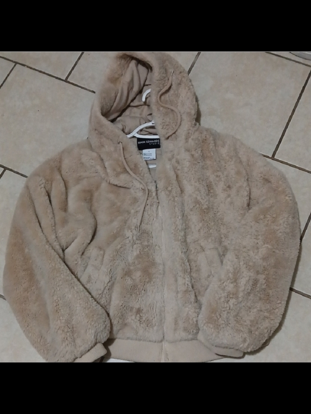 MARK EDWARDS STUDIOS Women's Size L Taupe Plush Bomber Jacket